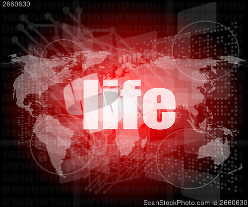 Image of life words on business digital touch screen