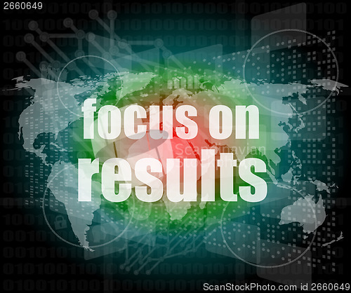 Image of Life style concept: words focus on results on digital touch screen