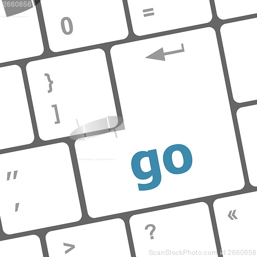 Image of go word on keyboard key, notebook computer button