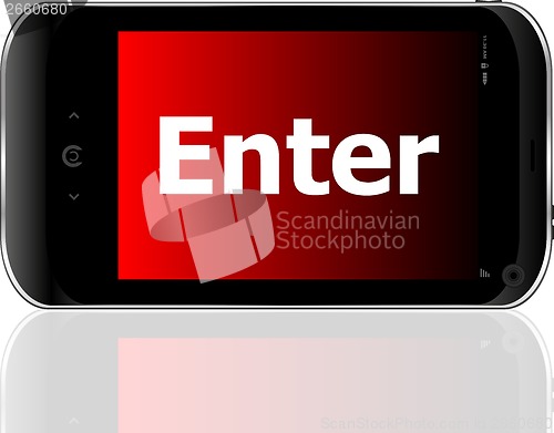 Image of Web development concept: smartphone with word enter on display