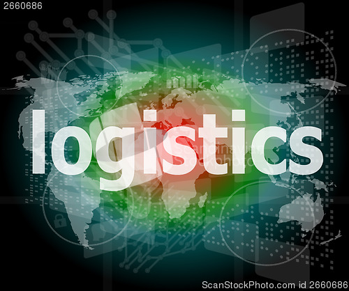 Image of business concept: logistics word on digital screen