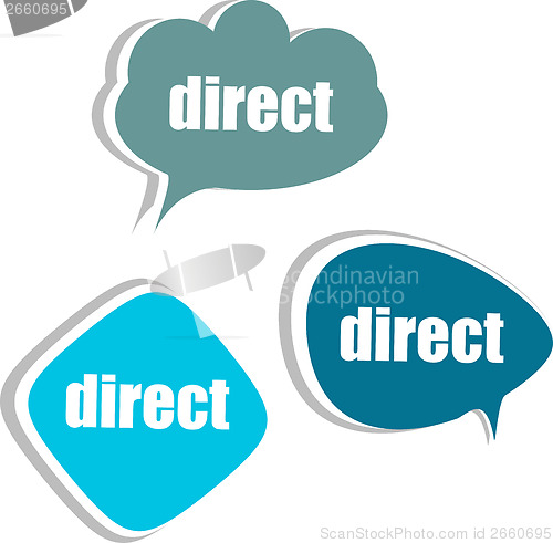 Image of direct word on modern banner design template. set of stickers, labels, tags, clouds