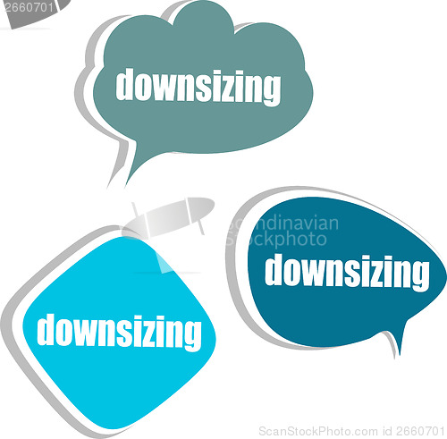 Image of downsizing. Set of stickers, labels, tags. Business banners, infographics