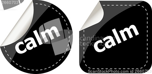 Image of calm word stickers set, web icon button