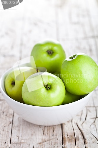 Image of ripe green apples in bowl 