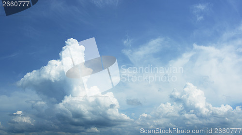 Image of Beautiful cumulus clouds. High-resolution sky panorama