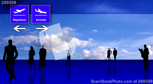 Image of Stylized airport office interior with people silhouettes
