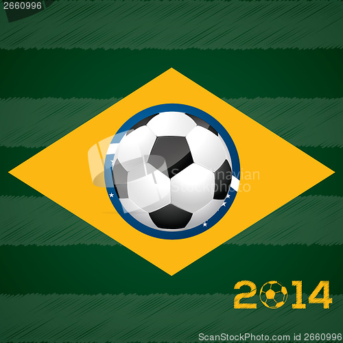 Image of Soccer ball and brasil flag