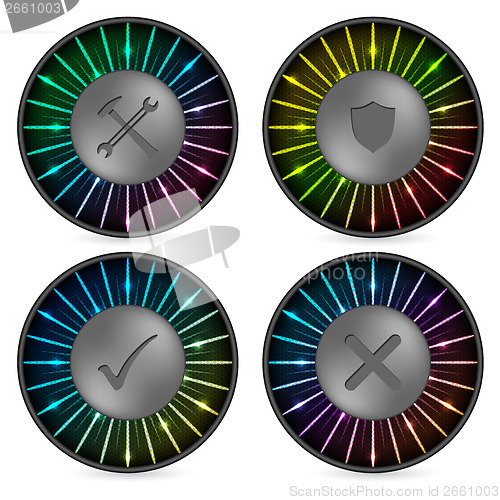 Image of Rainbow button set with various icons