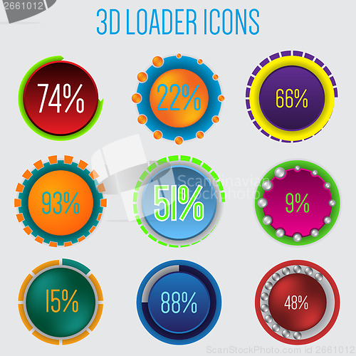 Image of 3d loader icon set of 9