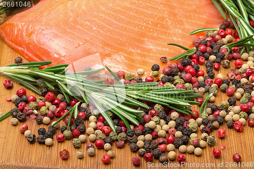 Image of Piece fresh salmon with spices