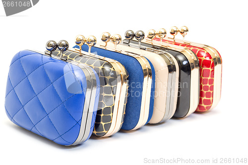 Image of Set of fashionable female handbags