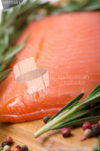 Image of Piece fresh salmon with spices