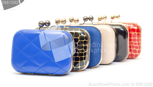 Image of Set of fashionable female handbags