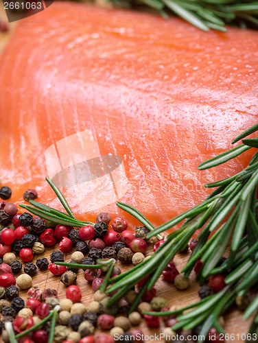 Image of Piece fresh salmon with spices