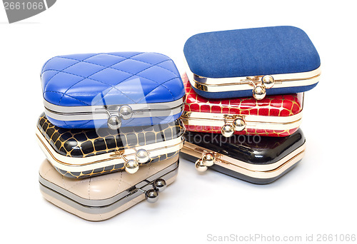 Image of Set of fashionable female handbags