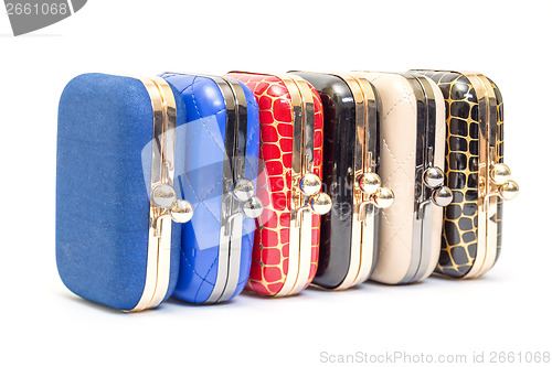 Image of Set of fashionable female handbags