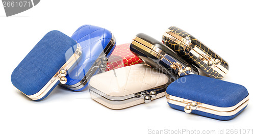 Image of Set of fashionable female handbags