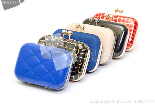 Image of Set of fashionable female handbags