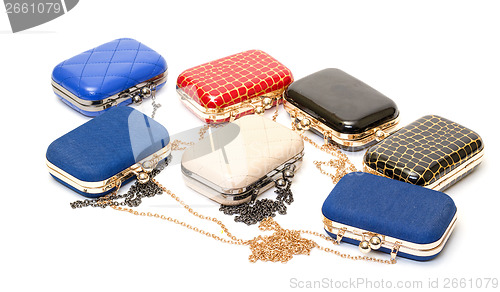 Image of Set of fashionable female handbags