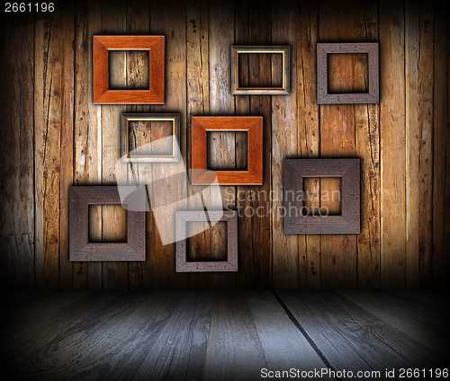 Image of wooden interior background with frames