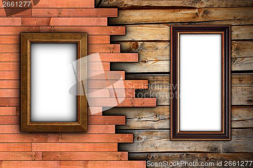 Image of interesting wood wall with frames