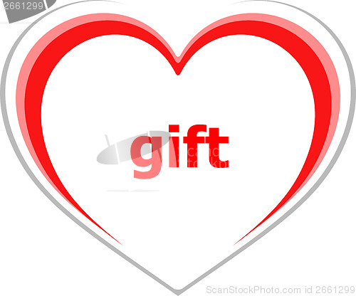 Image of holiday concept, gift word on love heart