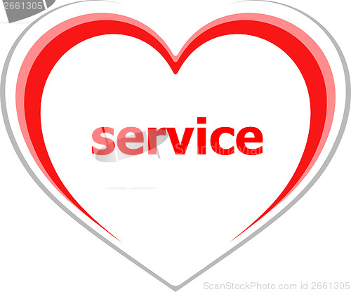 Image of marketing concept, service word on love heart