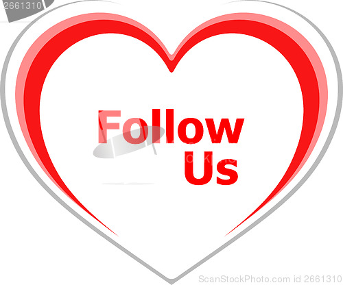 Image of marketing concept, follow us word on love heart