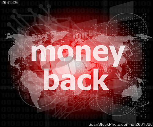 Image of words money back on digital screen, business concept