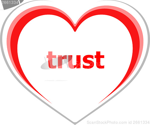 Image of marketing concept, trust word on love heart
