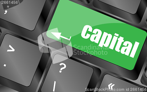 Image of capital button on keyboard key - business concept