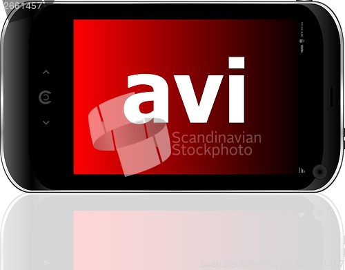 Image of Web development concept: smartphone with word avi on display