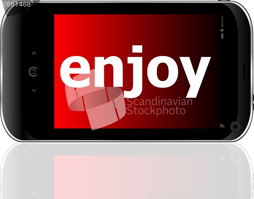 Image of Web development concept: smartphone with word enjoy on display