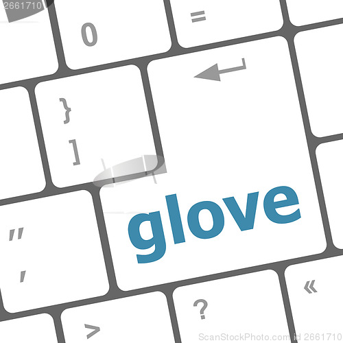 Image of glove word on keyboard key, notebook computer button