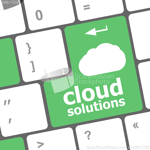 Image of cloud solution words concept on button of the keyboard