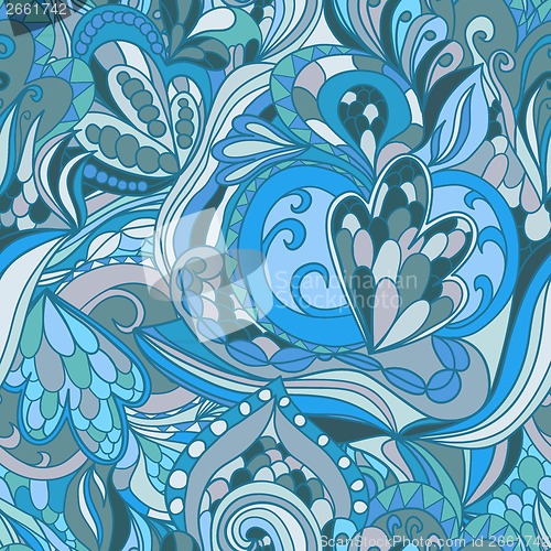 Image of Seamless blue abstract hand-drawn waves pattern