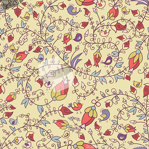 Image of Seamless texture with flowers and birds