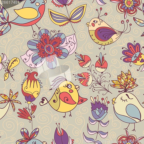 Image of Seamless texture with flowers and birds