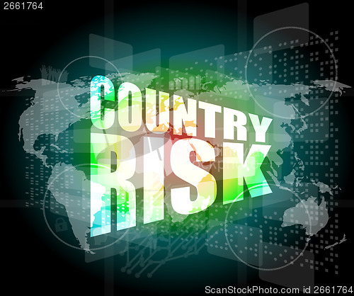 Image of country risk words on digital screen with world map