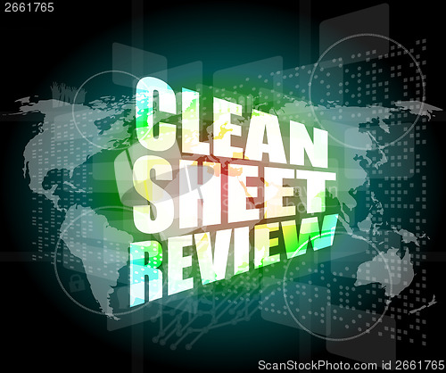 Image of clean sheet review on touch screen, media communication on the internet