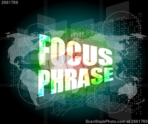 Image of focus phrase system word on digital touch screen