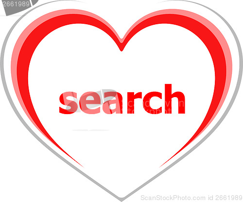 Image of internet concept, search word on love heart