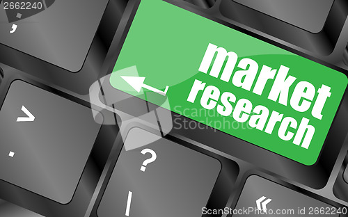 Image of market research word button on keyboard, business concept