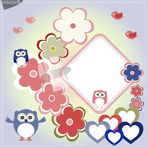 Image of Seamless colourfull owl flower pattern for kids