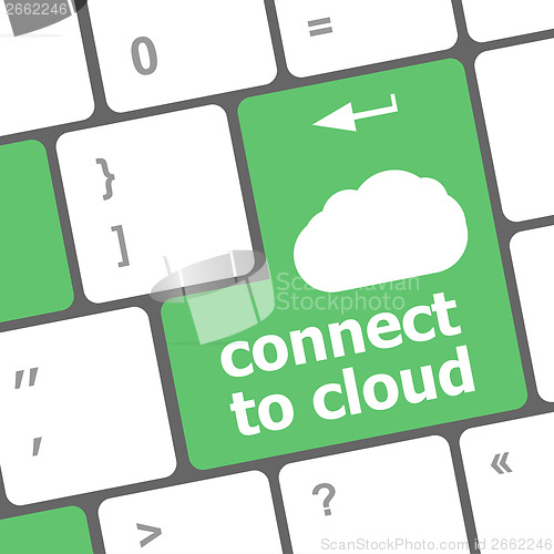 Image of connect to cloud, computer keyboard for cloud computing