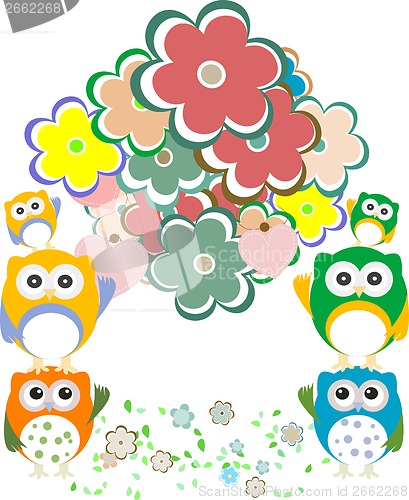 Image of owls, birds, flowers, cloud and love heart