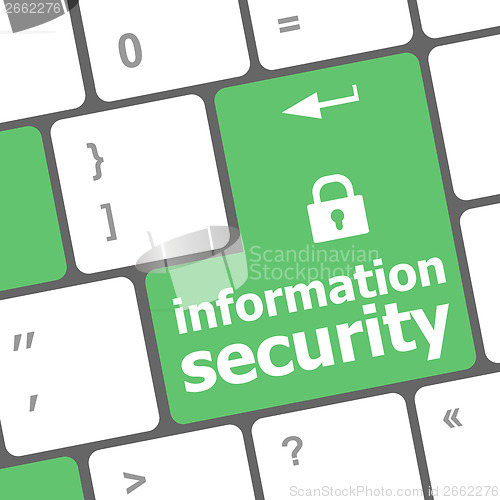 Image of Privacy concept: computer keyboard with Closed Padlock icon and word Information Security on enter button