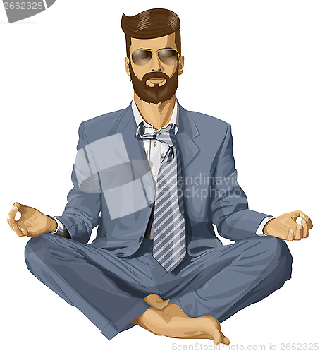 Image of Vector Hipster Businessman in Lotus Pose Meditating
