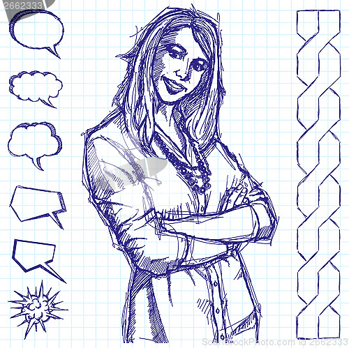 Image of Sketch Business Woman With Crossed Hands